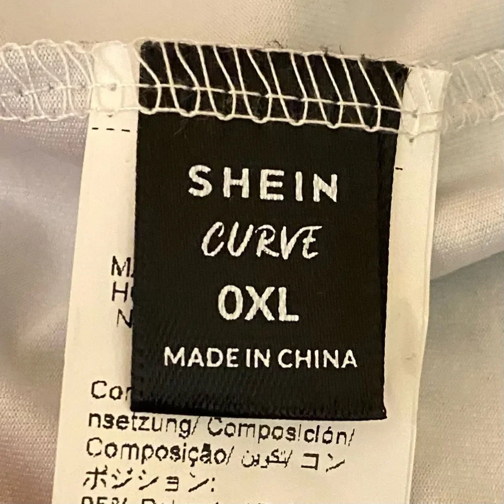 Shein Curve Wide Leg Pant Jean Print Faux Distressed Pattern High Waist Size OXL